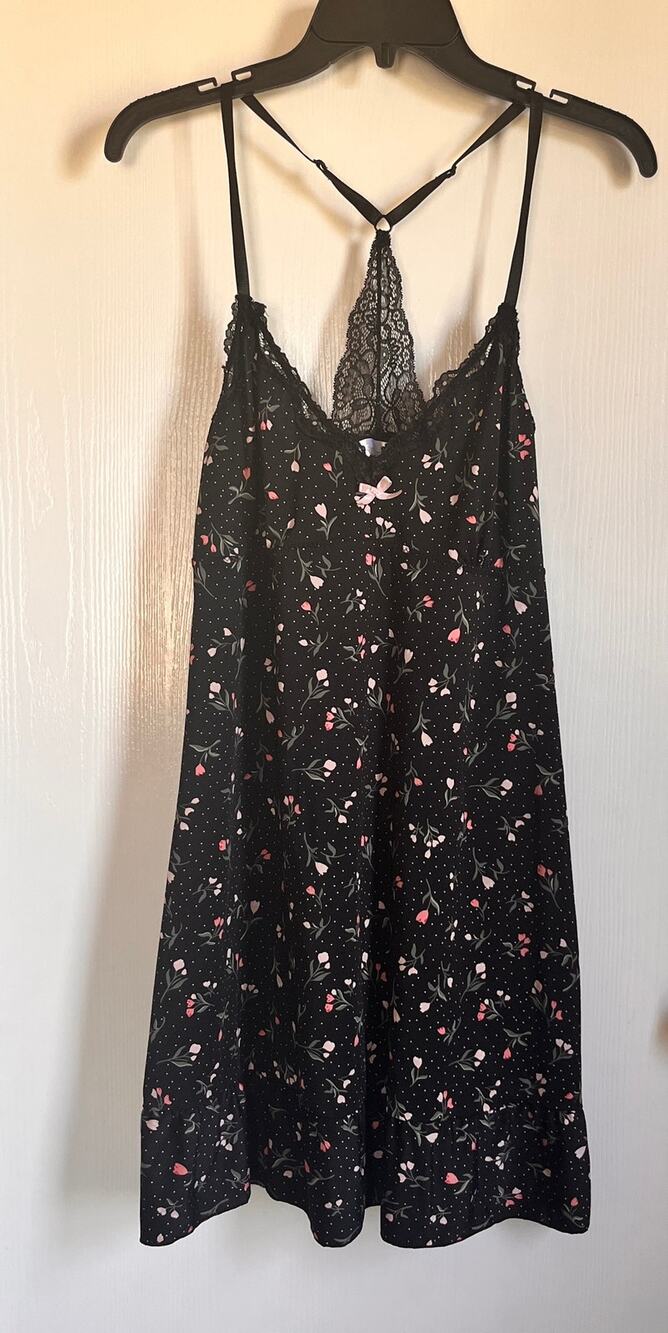 Marilyn Monroe Black Floral Lace Racerback Chemise Nightgown Sz L Coquette